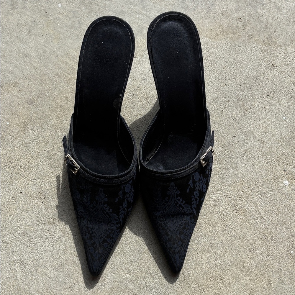Laura Ashley Women’s fabric (black/navy) mules